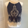 Elegant Blue and Cream Lace Top