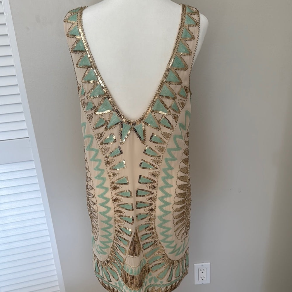 Chic Beaded Dress in Gold and Mint