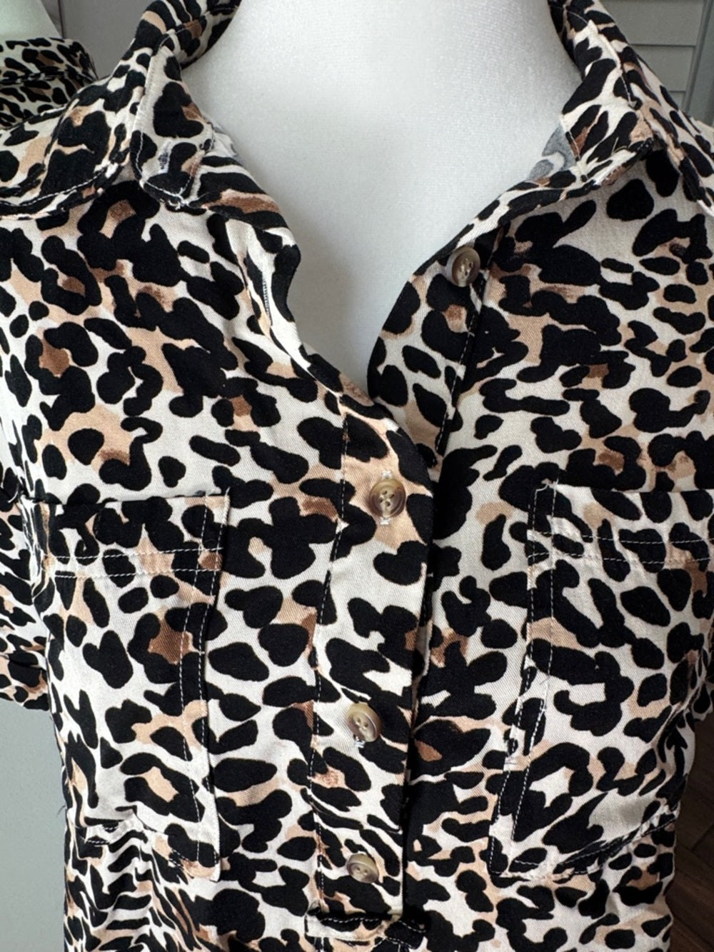 Rose & Olive Leopard Print Button-Down Shirt - Black & Tan