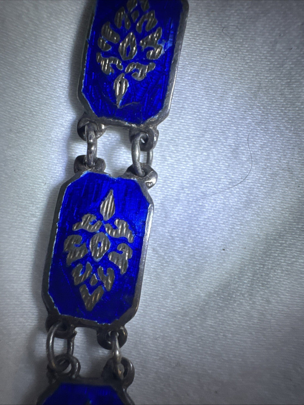 Bracelet - SIAM Sterling Silver Blue Enamel Link 7" Vintage pre- 1950s