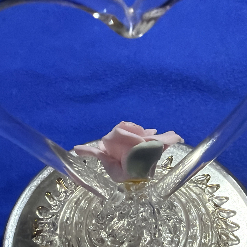 Hummingbird Crystal Hand Blown Glass 3.5" Gold Wings On A Pink Flower mirror