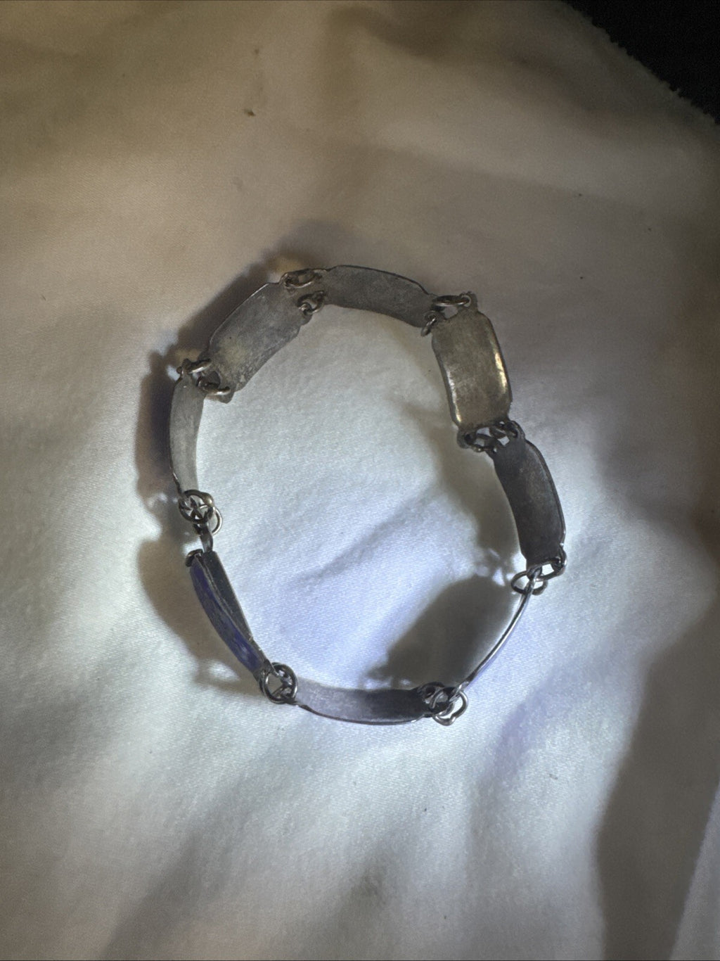 Bracelet - SIAM Sterling Silver Blue Enamel Link 7" Vintage pre- 1950s