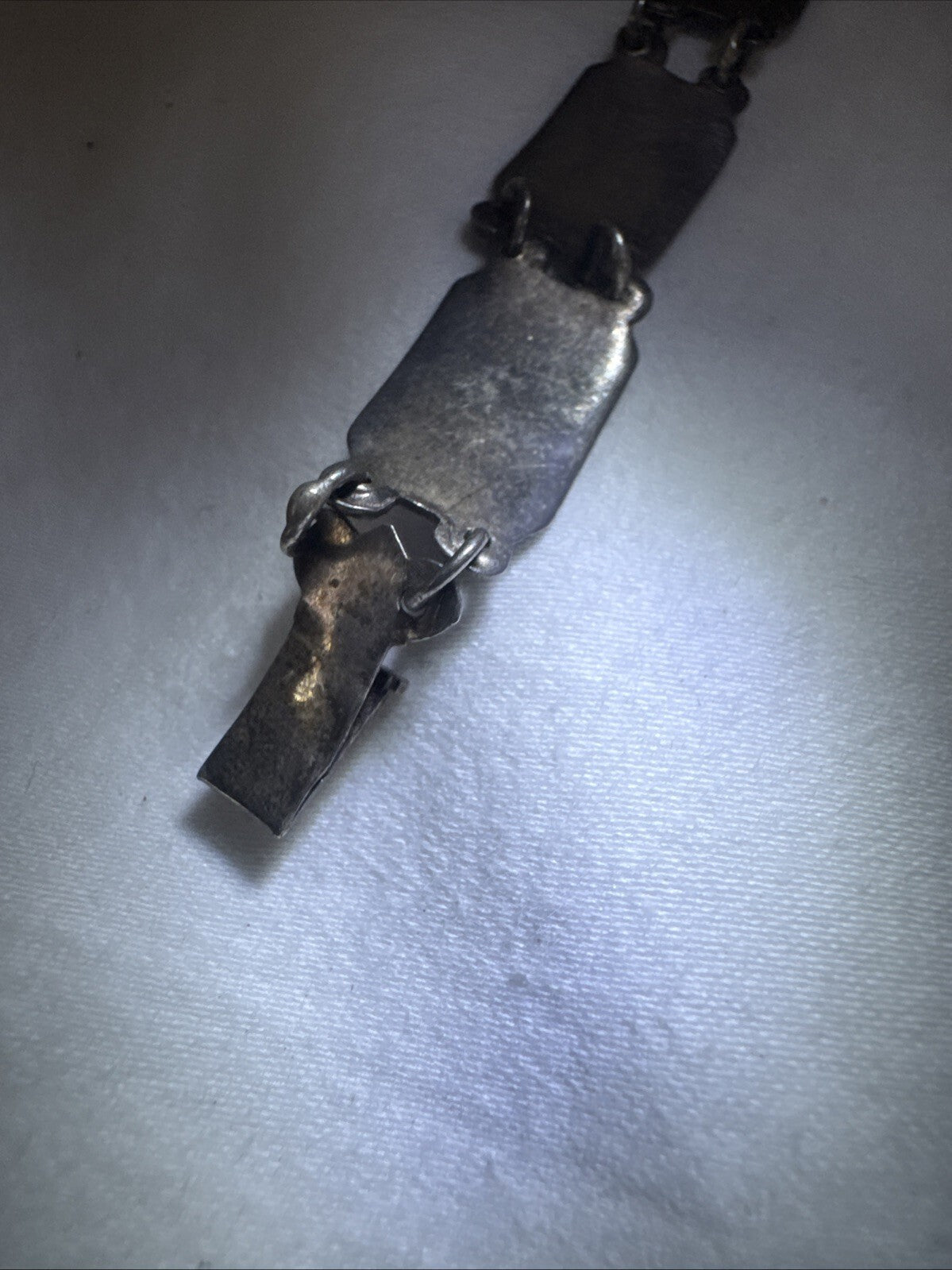Bracelet - SIAM Sterling Silver Blue Enamel Link 7" Vintage pre- 1950s