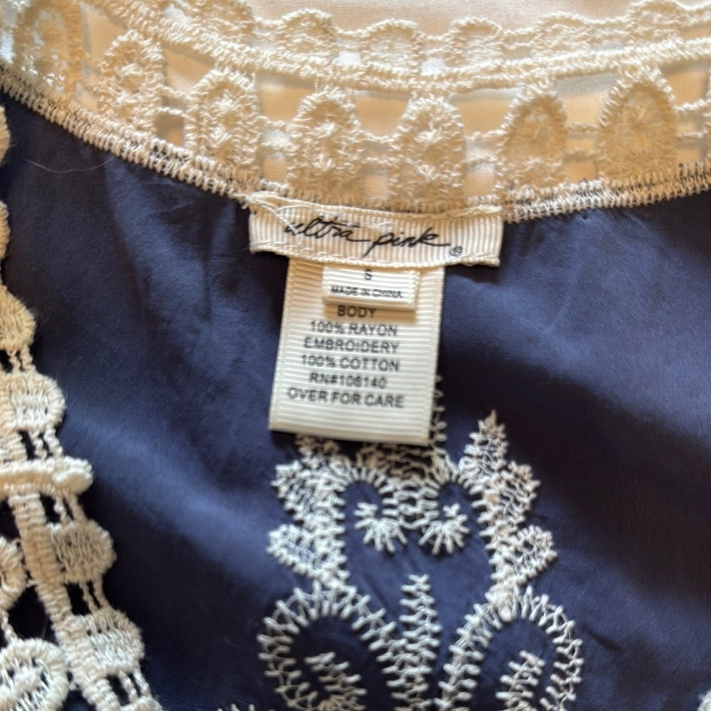 Elegant Blue and Cream Lace Top