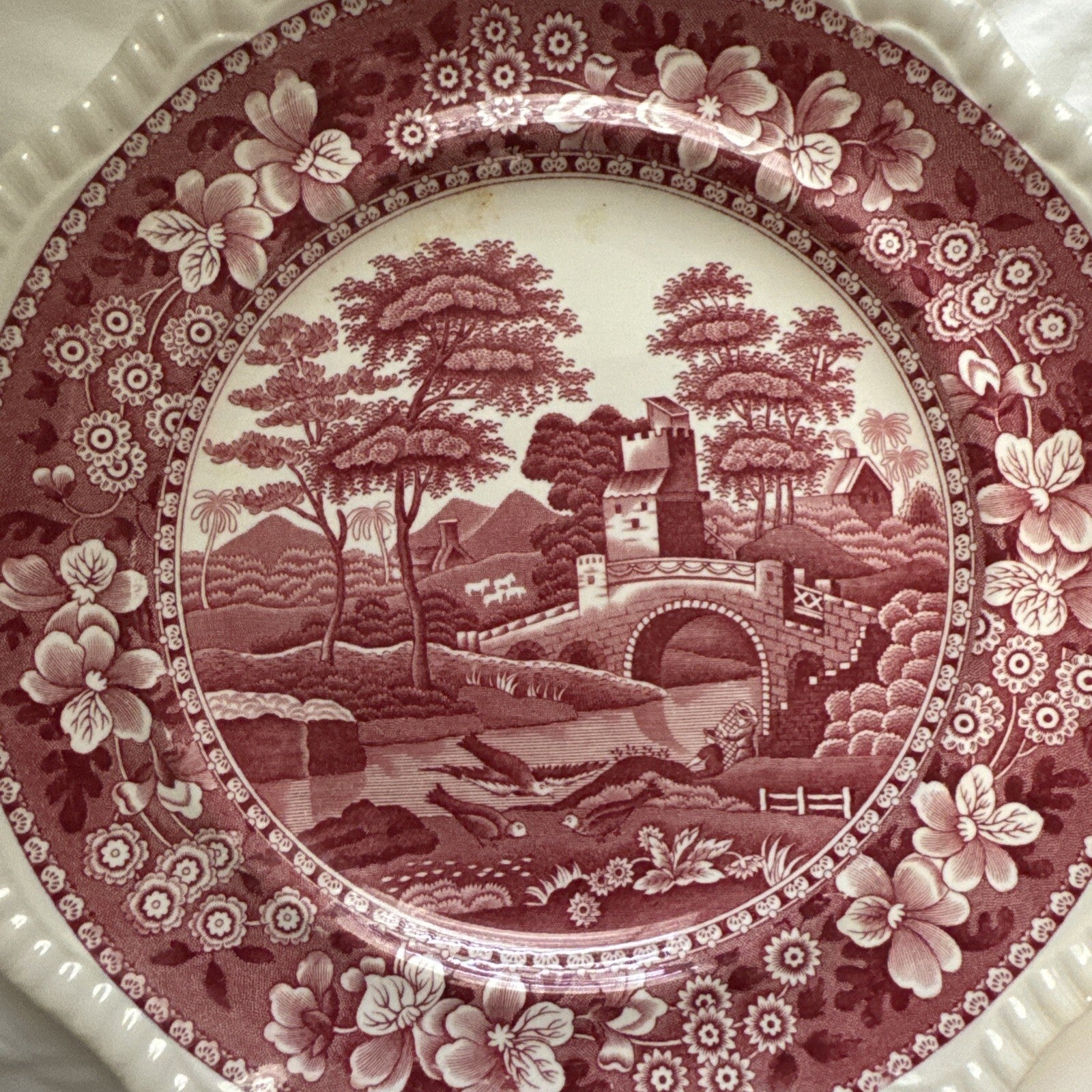 Spode 10 5/8" Dinner Plates Copeland Pink Tower  old backstamp - Set of  2 VTG