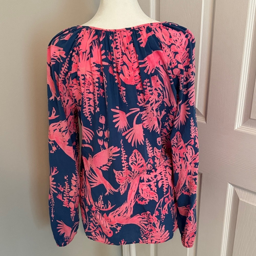 Lilly Pulitzer Women's Pink and Blue Floral Top Med