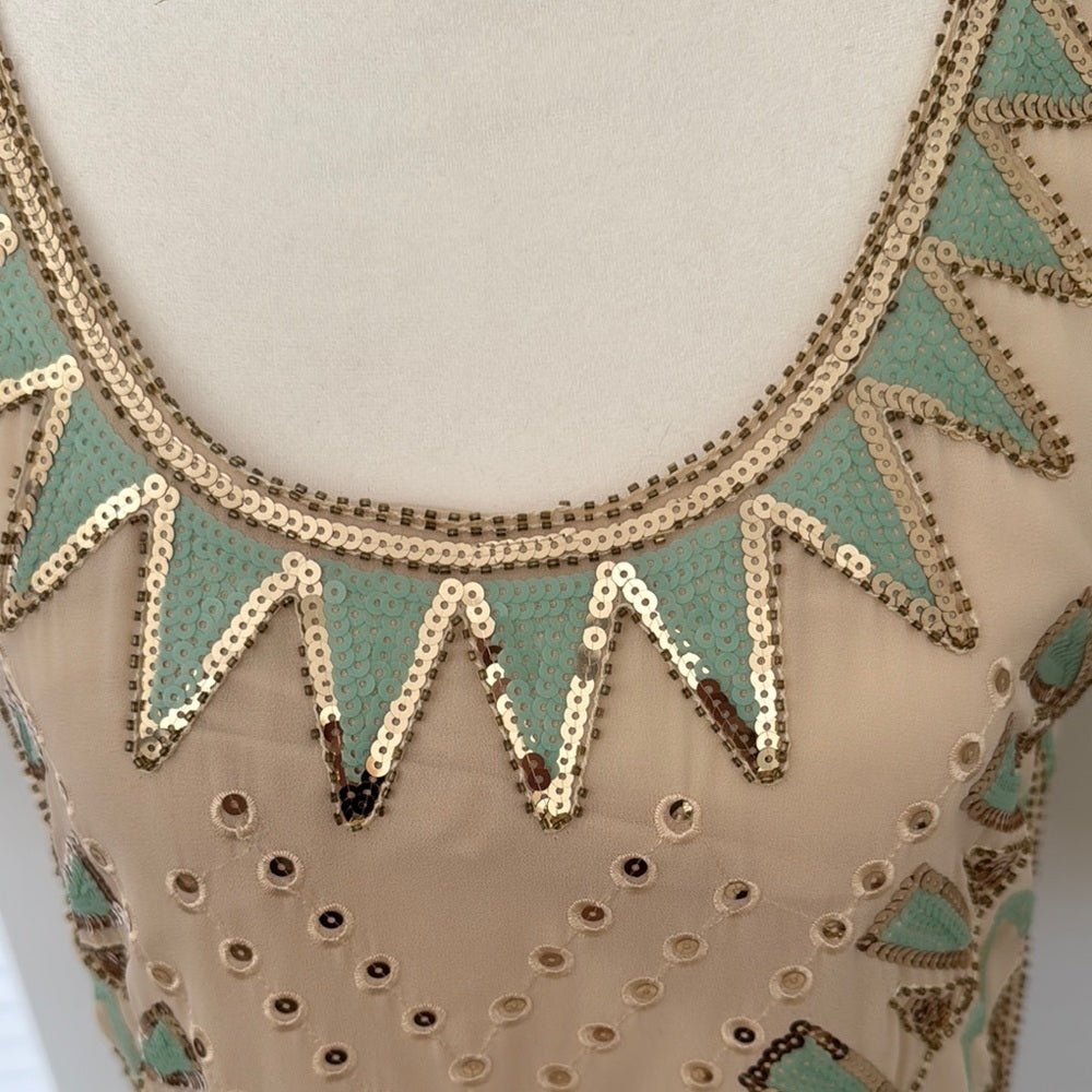 Chic Beaded Dress in Gold and Mint