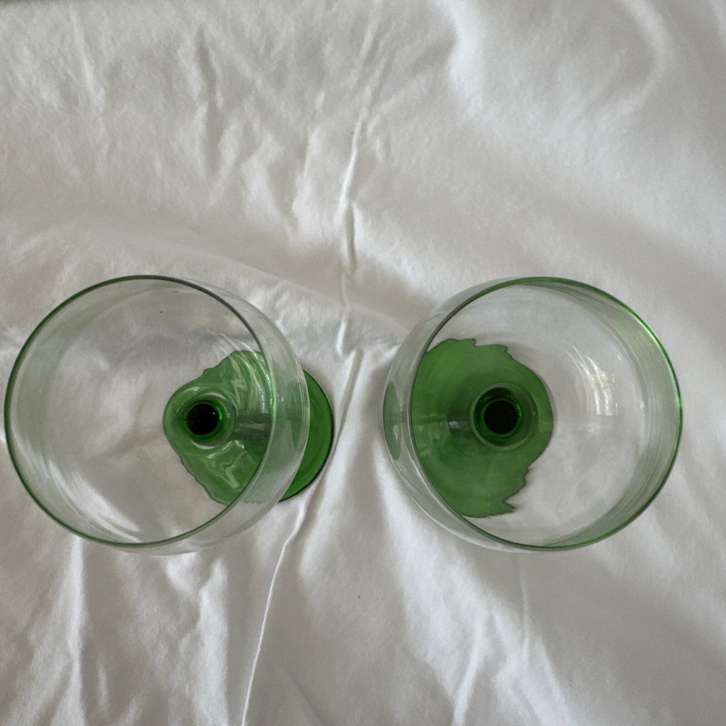 Cristal D'Arques Durand Emerald Green Stem 7" Wine Glass France 1996 - Set of 2