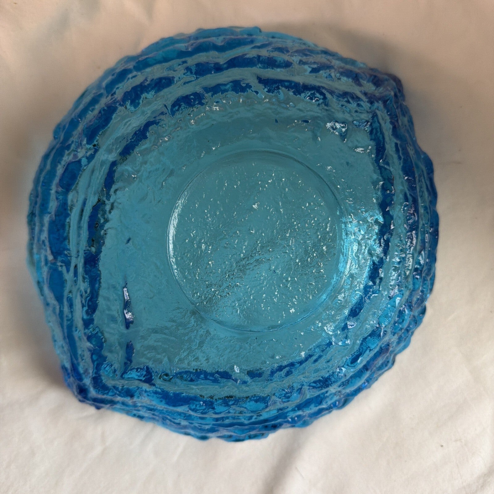 Glass Bowl- Tiara BLUE ART Retro  Vintage Mid Century VTG Textured - Collectible