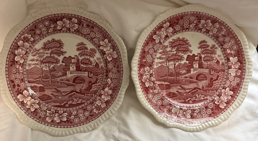 Spode 10 5/8" Dinner Plates Copeland Pink Tower  old backstamp - Set of  2 VTG