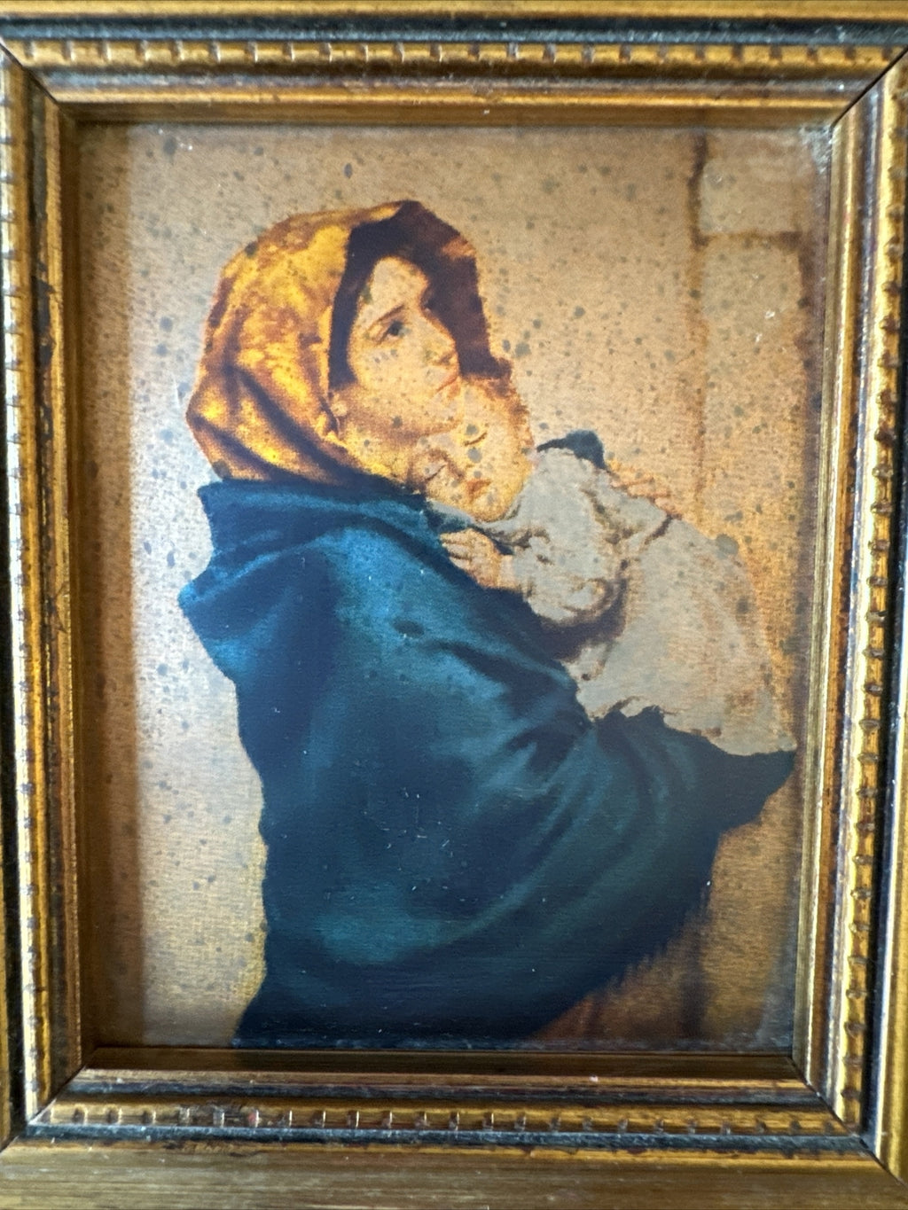 Roberto Ferruzzi Madonna Of The Streets 5 X 6 Reprint, Gold Wood Frame