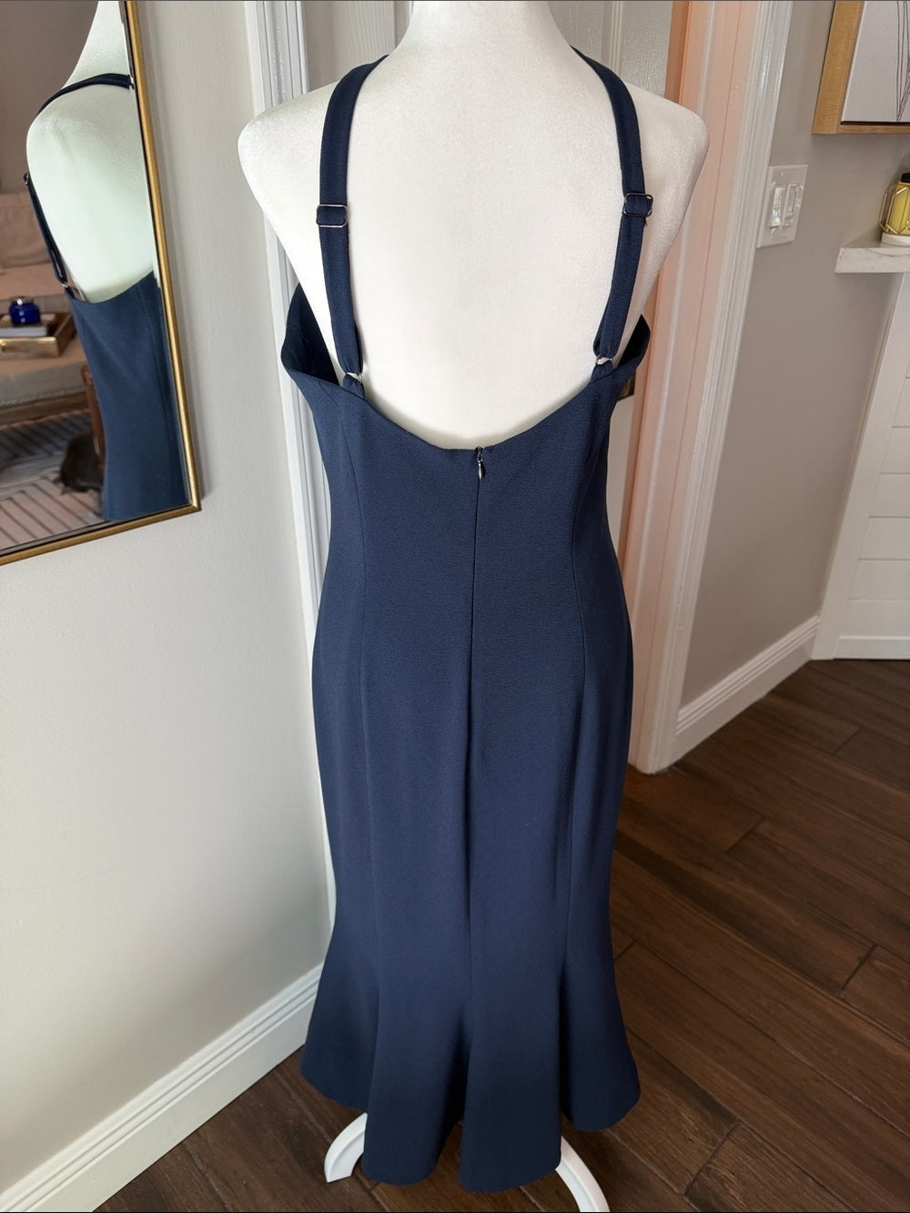 Dress the Population Navy One-Shoulder Cross-Strap Midi Dress size L