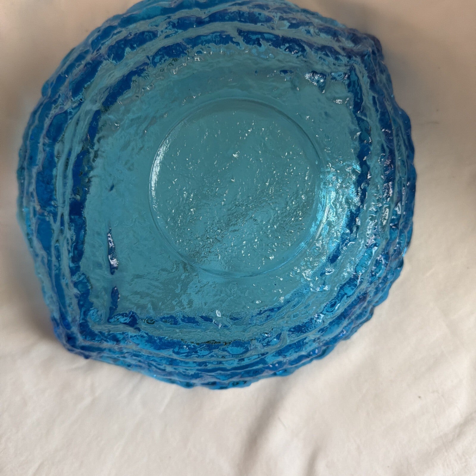 Glass Bowl- Tiara BLUE ART Retro  Vintage Mid Century VTG Textured - Collectible