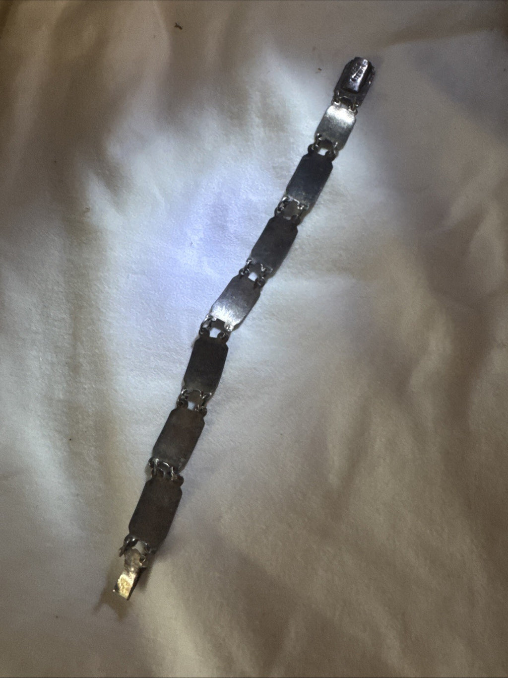 Bracelet - SIAM Sterling Silver Blue Enamel Link 7" Vintage pre- 1950s