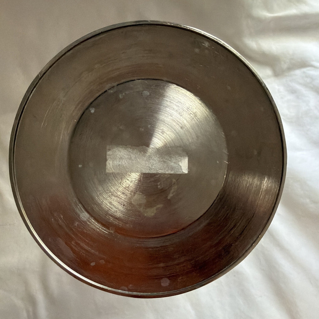 Vintage Clear Glass FTD Vase with Metal Base and Leaf Band, 9" Tall