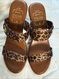 Italian Shoemakers made in Italy Brown Leopard-Print Slip-On Mules size 9 1/2