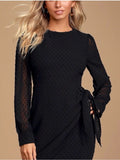 Lulus Much Love Black Swiss Dot Long-Sleeve tie front mini dress SZ medium NWT