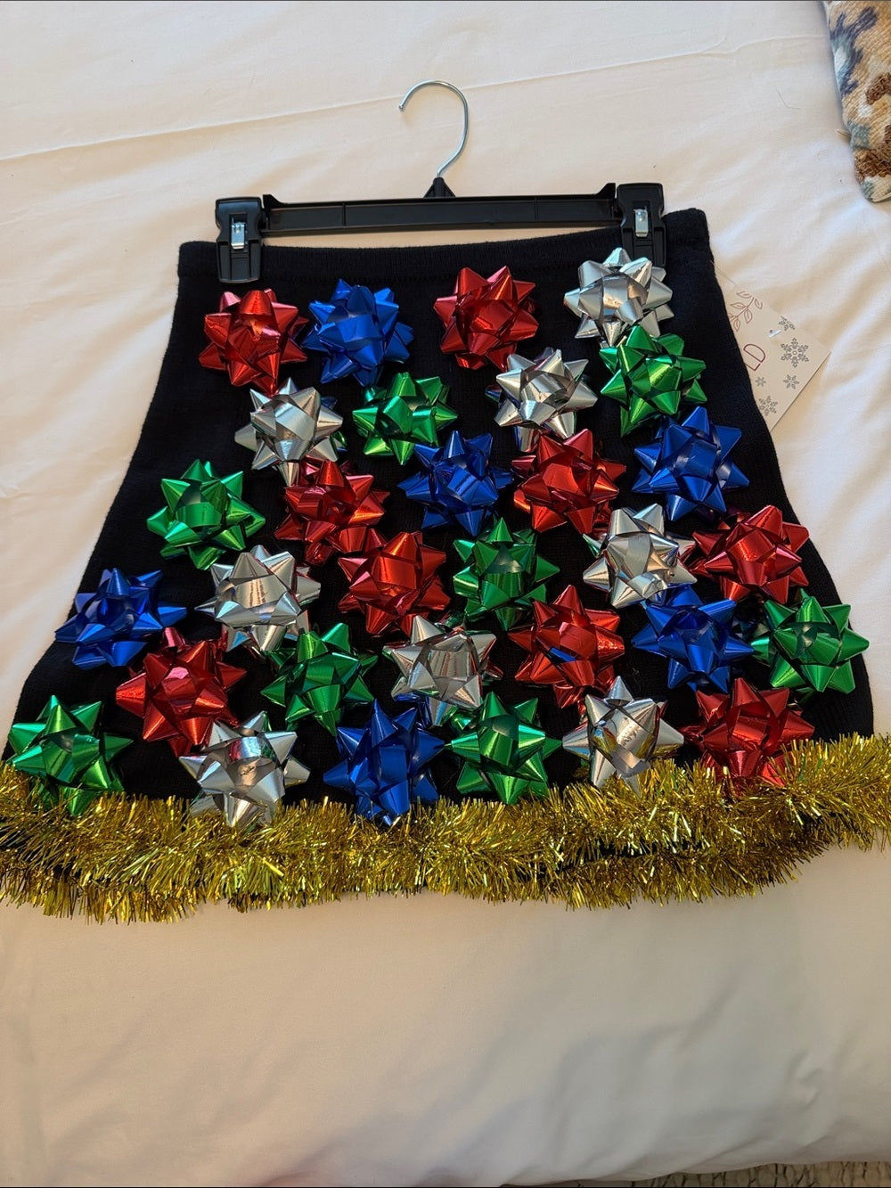 Planet Gold CMAS Black Mini Skirt with Multicolor Metallic Bows and Gold Trim