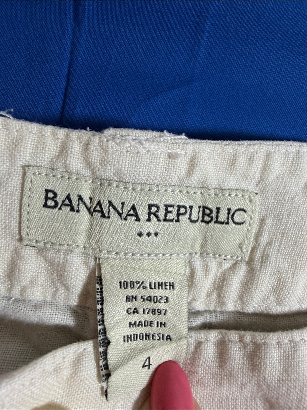 Banana Republic Cream Cuffed Linen-Blend Women's Shorts SZ 4