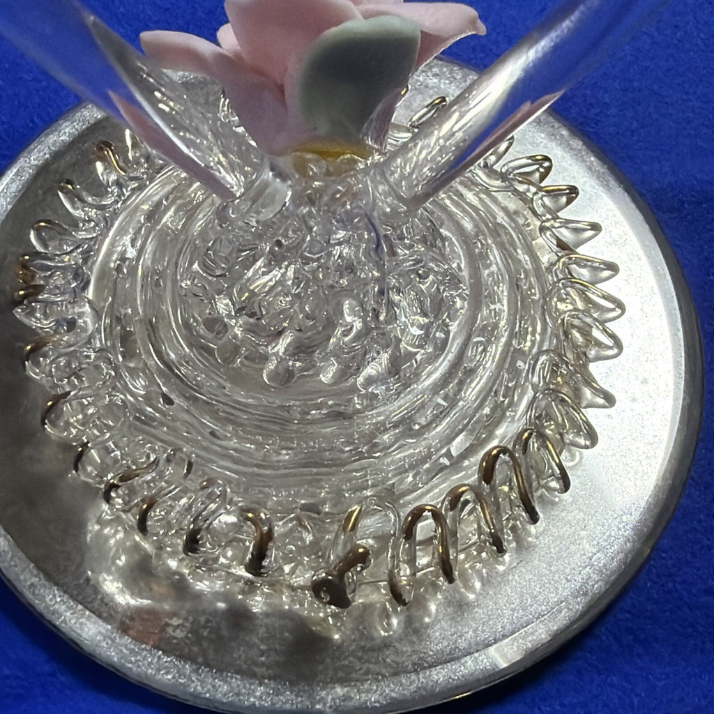 Hummingbird Crystal Hand Blown Glass 3.5" Gold Wings On A Pink Flower mirror
