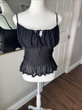 VENUS Black Smocked Peplum Cami with Tie Front