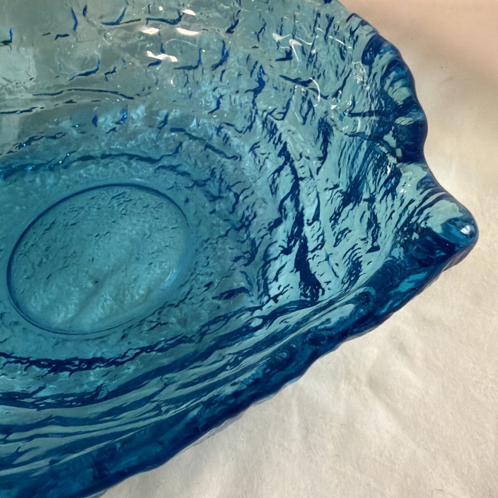 Glass Bowl- Tiara BLUE ART Retro  Vintage Mid Century VTG Textured - Collectible