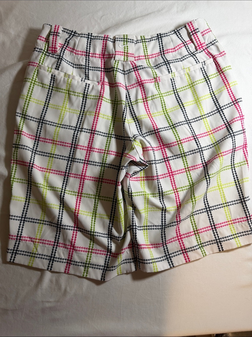 Nike Golf Fit Dry Plaid Bermudas with Pink, Green & Black Checks SZ 2
