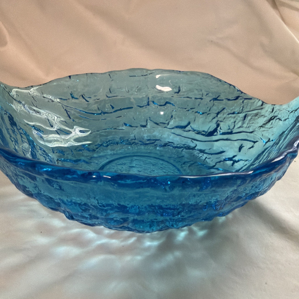 Glass Bowl- Tiara BLUE ART Retro  Vintage Mid Century VTG Textured - Collectible