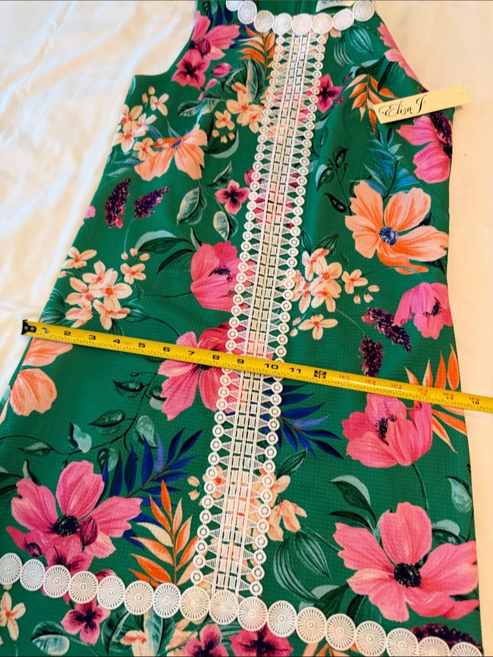 Eliza J Green Floral Sleeveless Dress with Lace Trim NWT SZ 4