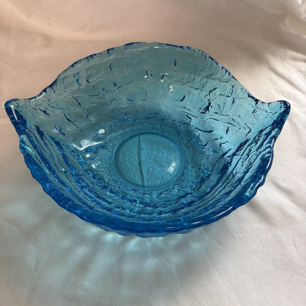 Glass Bowl- Tiara BLUE ART Retro  Vintage Mid Century VTG Textured - Collectible