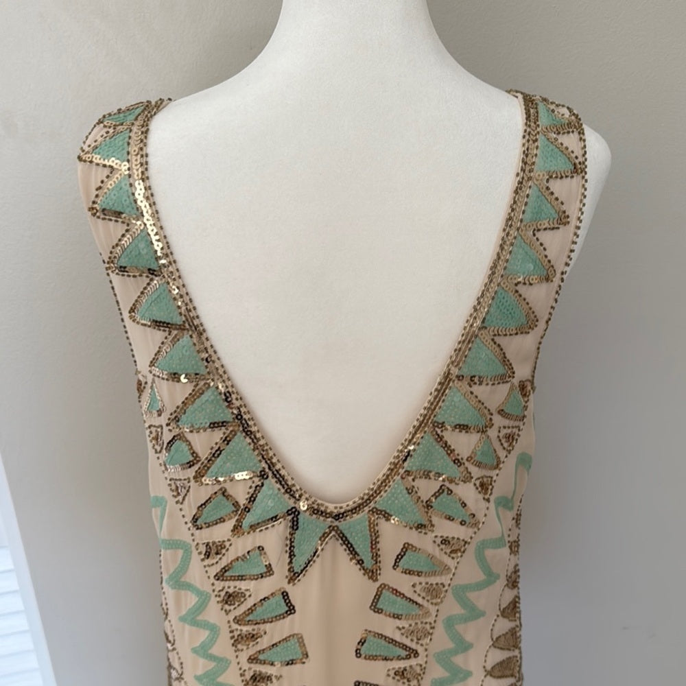 Chic Beaded Dress in Gold and Mint