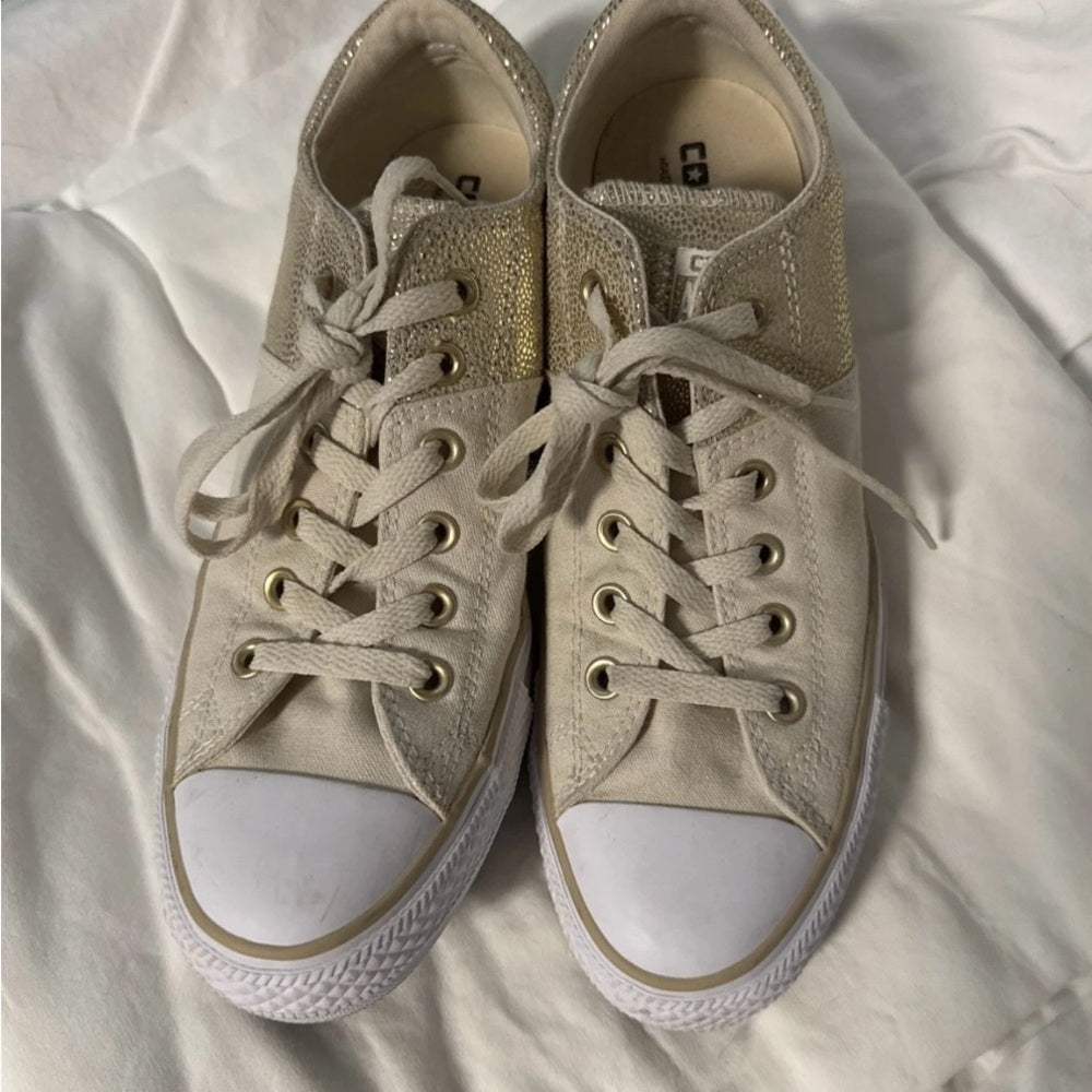 Converse Gold and Cream Canvas Sneakers Size 10