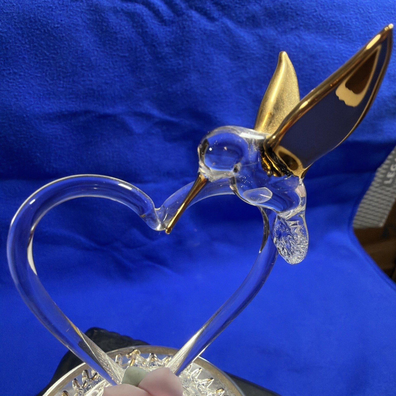 Hummingbird Crystal Hand Blown Glass 3.5" Gold Wings On A Pink Flower mirror