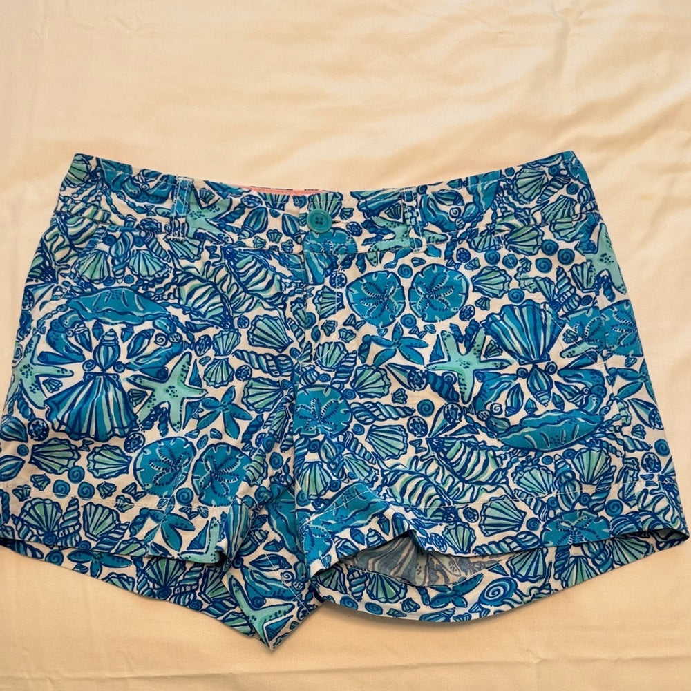 Lilly Pulitzer Blue Seashell Patterned Women's Shorts SZ 4