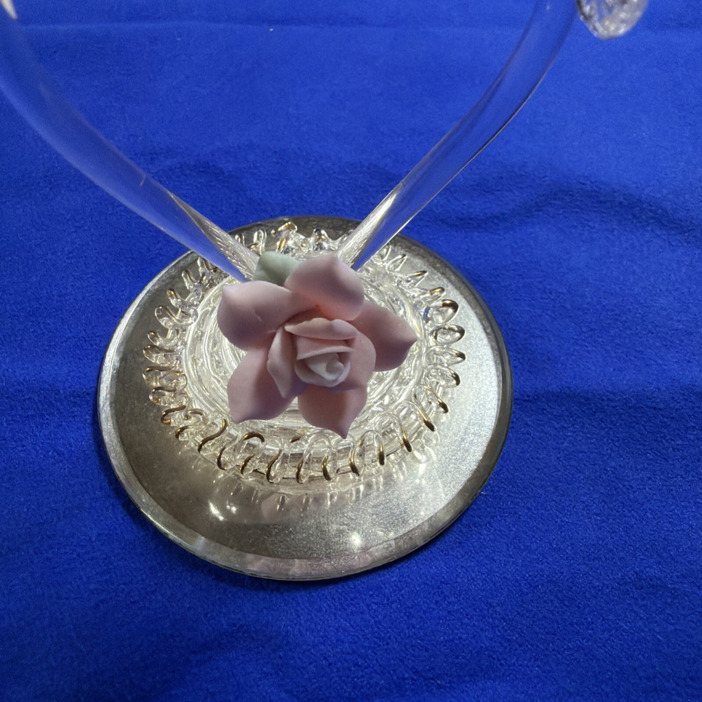 Hummingbird Crystal Hand Blown Glass 3.5" Gold Wings On A Pink Flower mirror
