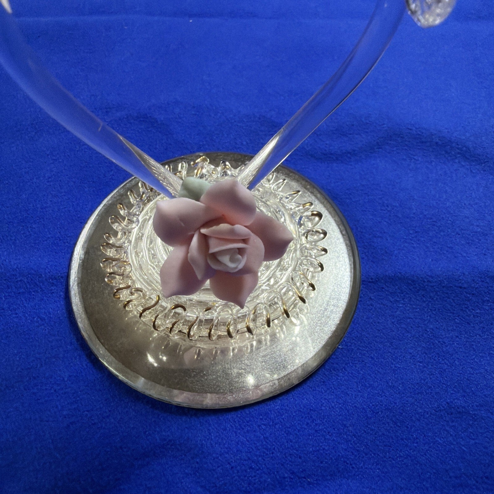Hummingbird Crystal Hand Blown Glass 3.5" Gold Wings On A Pink Flower mirror