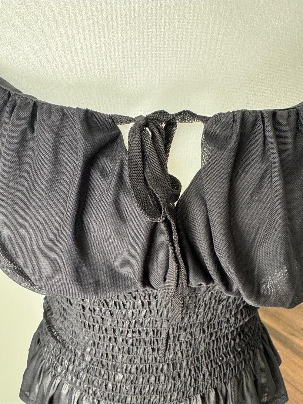 VENUS Black Smocked Peplum Cami with Tie Front