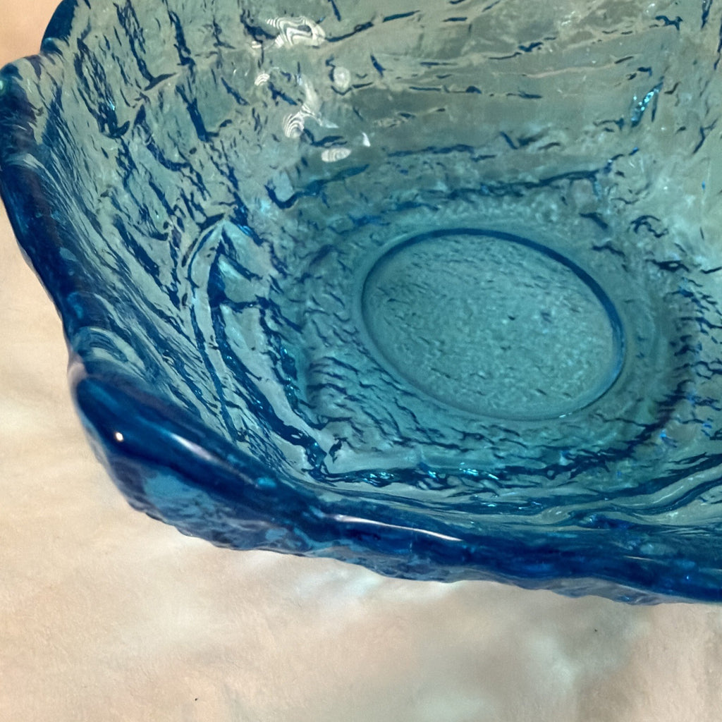 Glass Bowl- Tiara BLUE ART Retro  Vintage Mid Century VTG Textured - Collectible