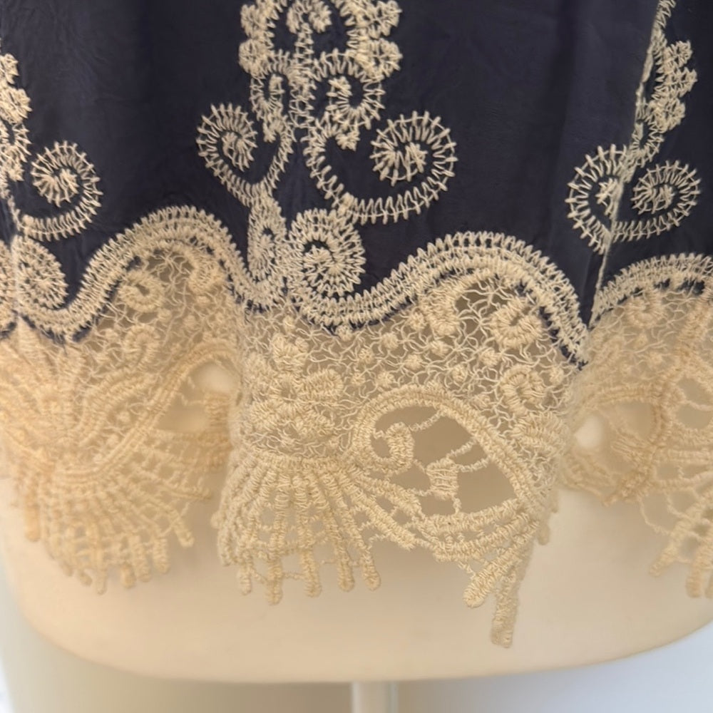Elegant Blue and Cream Lace Top
