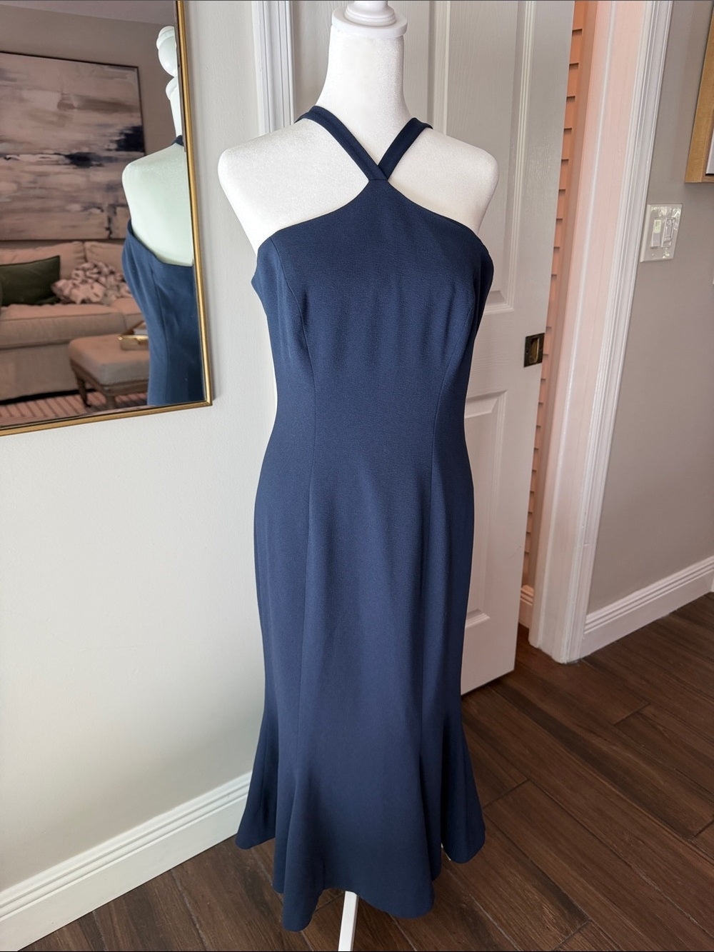 Dress the Population Navy One-Shoulder Cross-Strap Midi Dress size L