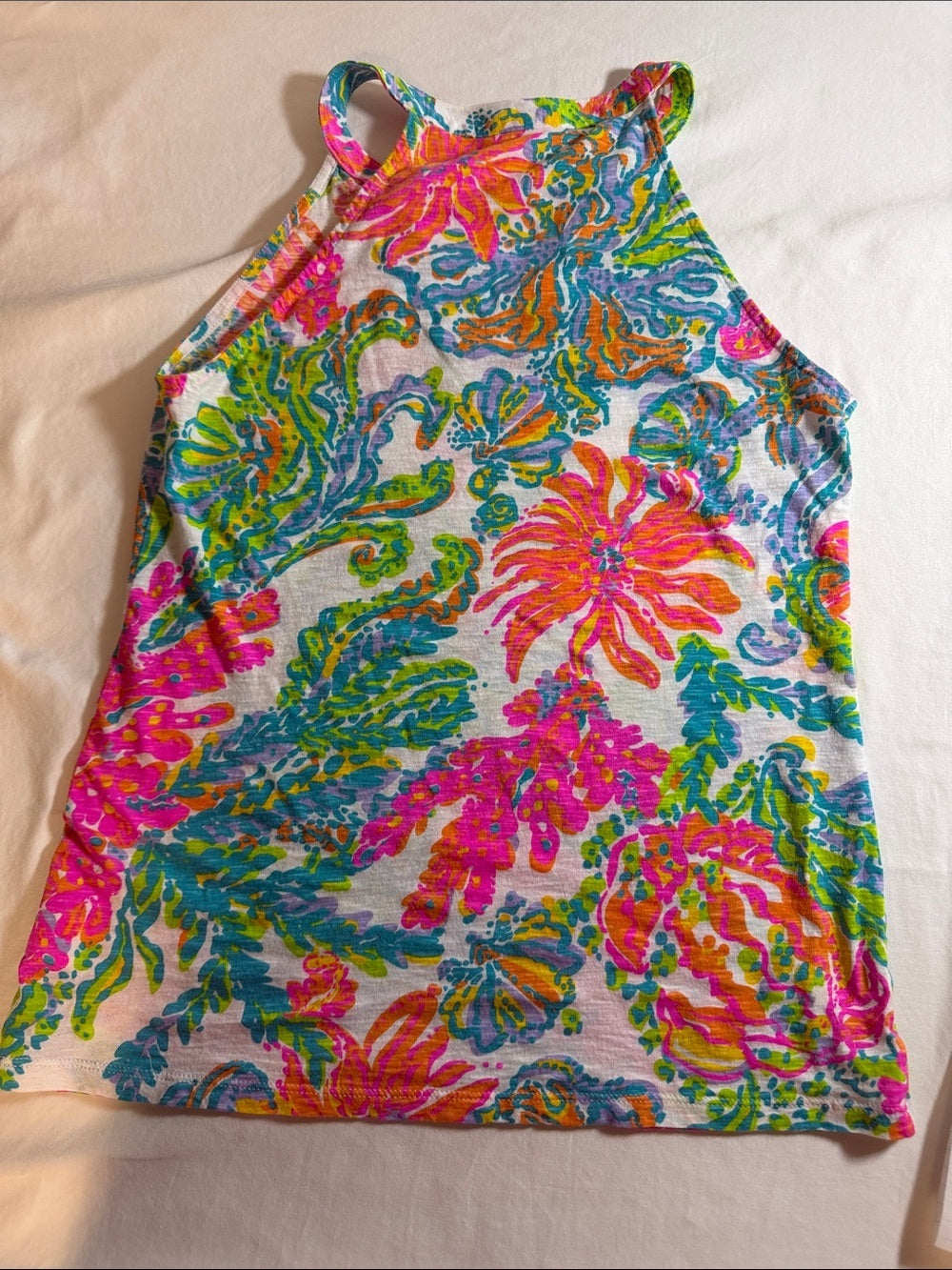 Lilly Pulitzer Neon Floral Halter Tank - Pink, Green, Blue, Orange SZ S