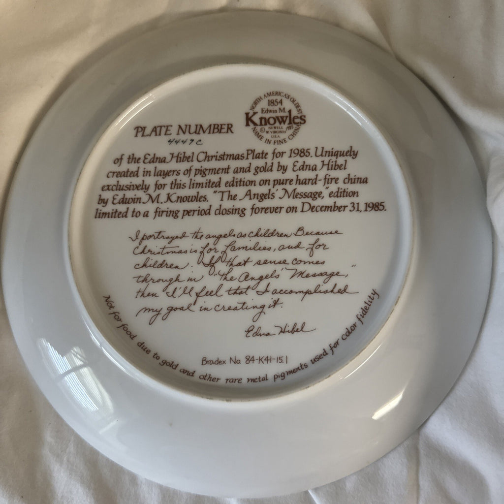 EDNA HIBEL Christmas Plate The Angels' Message limited edition - 1985 Vintage