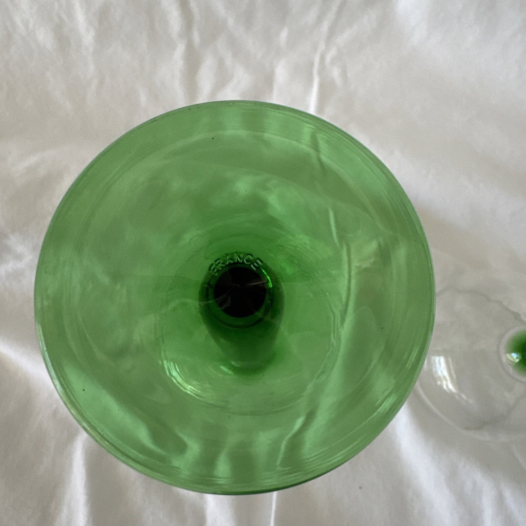 Cristal D'Arques Durand Emerald Green Stem 7" Wine Glass France 1996 - Set of 2