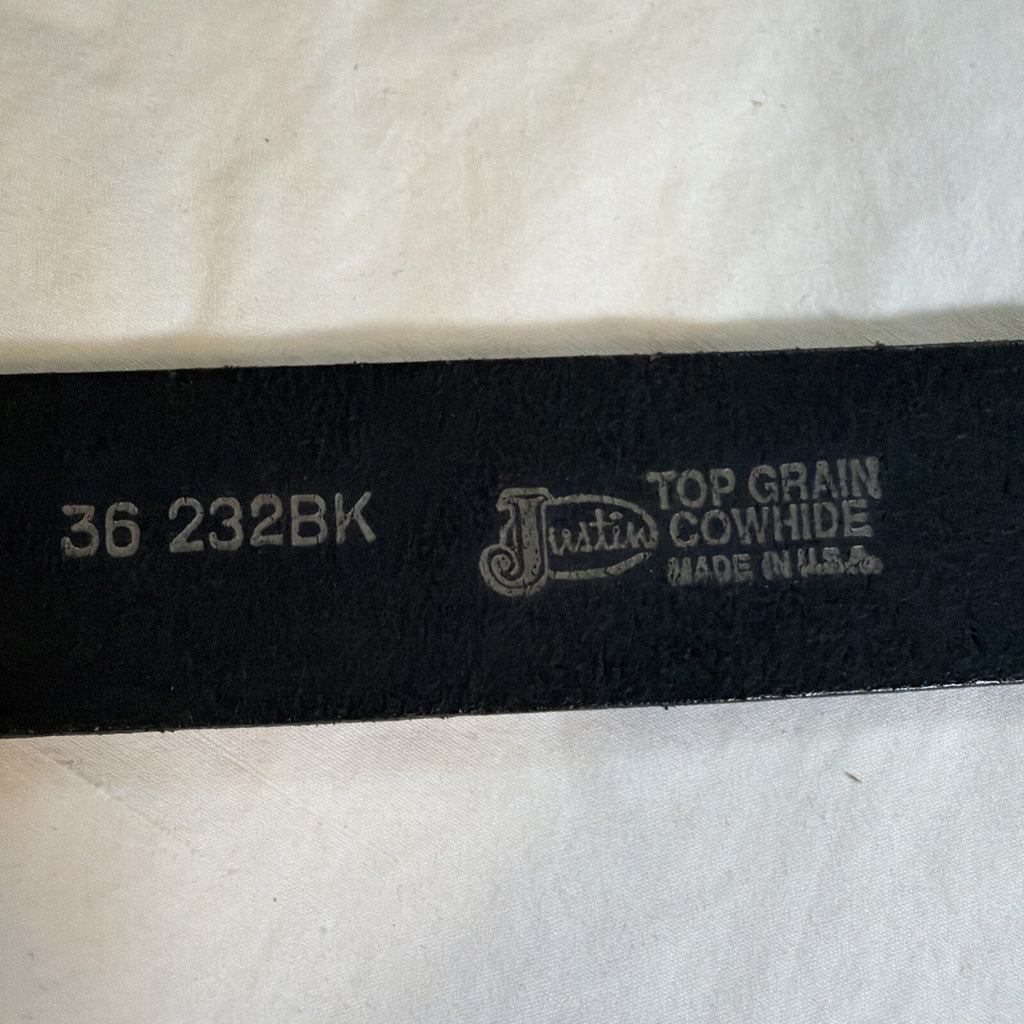 Justin Leather Belt Mens 36 Genuine USA Made Black 232 BK Top Grain leather