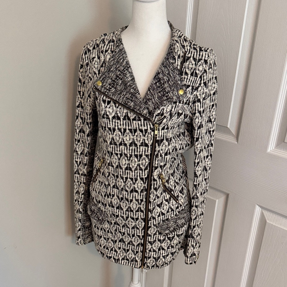 Lucky Brand black and white zip up sweater jacket Sm